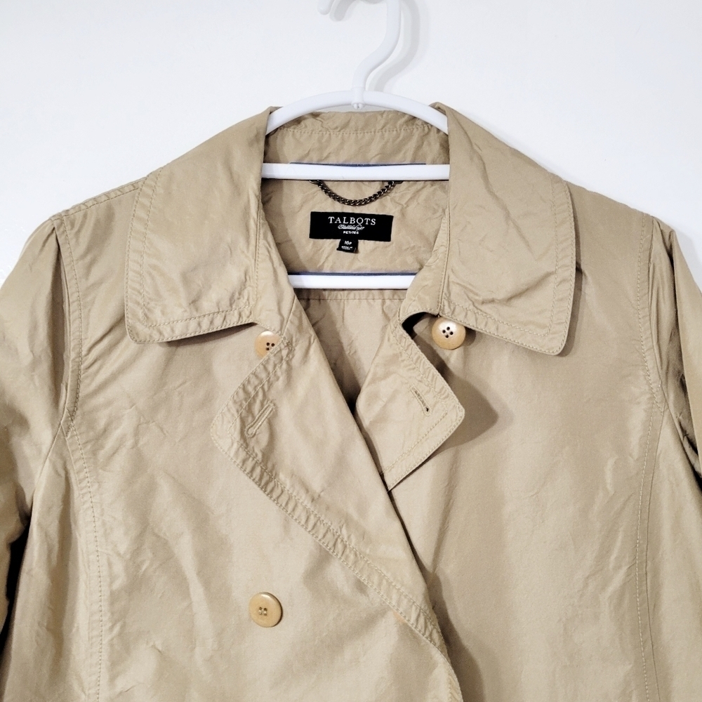 Talbots Tan Button Up Trench Jacket Size 16P - Picture 7 of 11